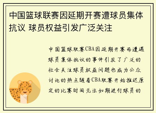 中国篮球联赛因延期开赛遭球员集体抗议 球员权益引发广泛关注